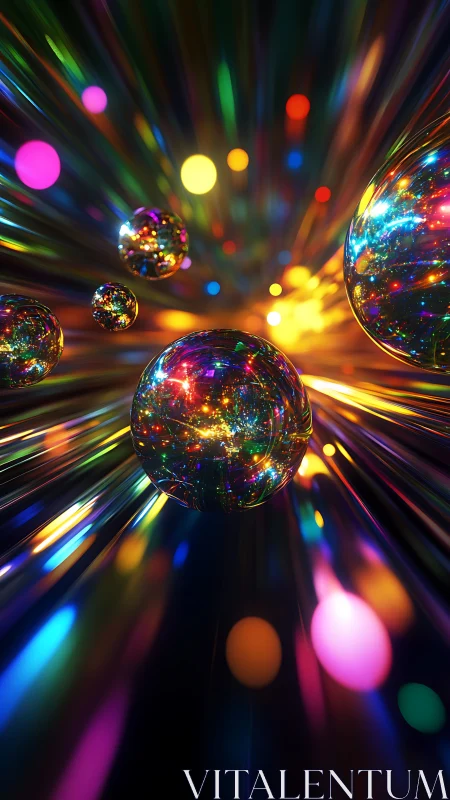 Prismatic energy orbs streaming through neon starlight space.