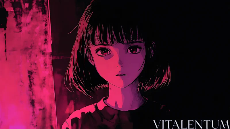 Neon-lit anime portrait with high-contrast chiaroscuro lighting.