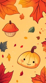Cheerful pumpkin pals drifting through cozy autumn leaves.