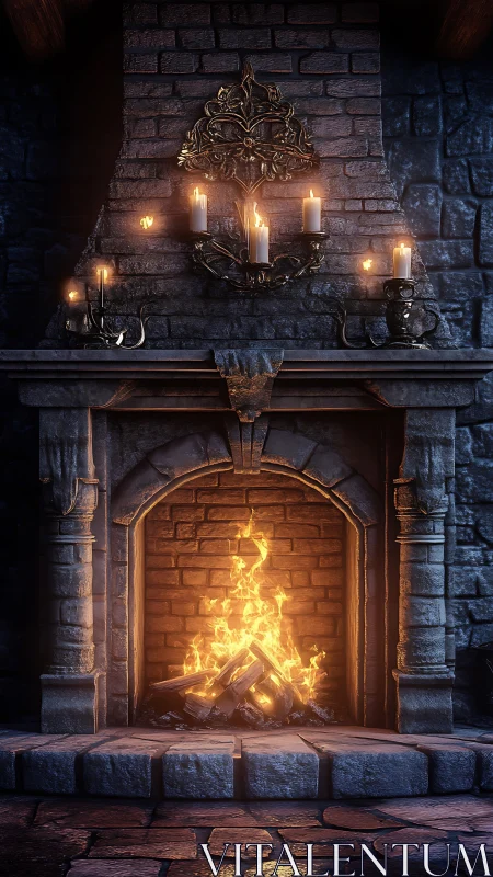 Enchanting Fireplace With Glowing Hearth and Candlelit Mantel