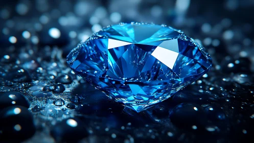 Midnight sapphire diamond dazzles on gleaming water.