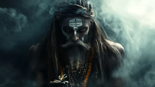 Smoke-crowned mystic in twilight haze of silent prayers.