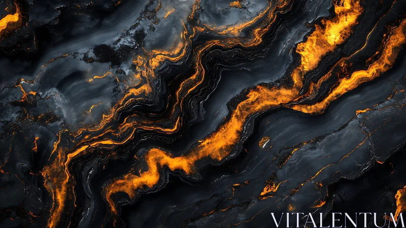 Molten Rivers Dance Through Volcanic Stone Cracks.