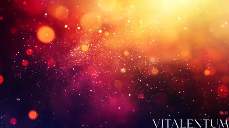 Abstract bokeh dust field in warm golden red light.