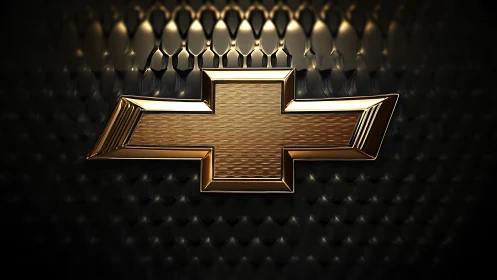 Gold Chevrolet bowtie emblem on dark textured surface.