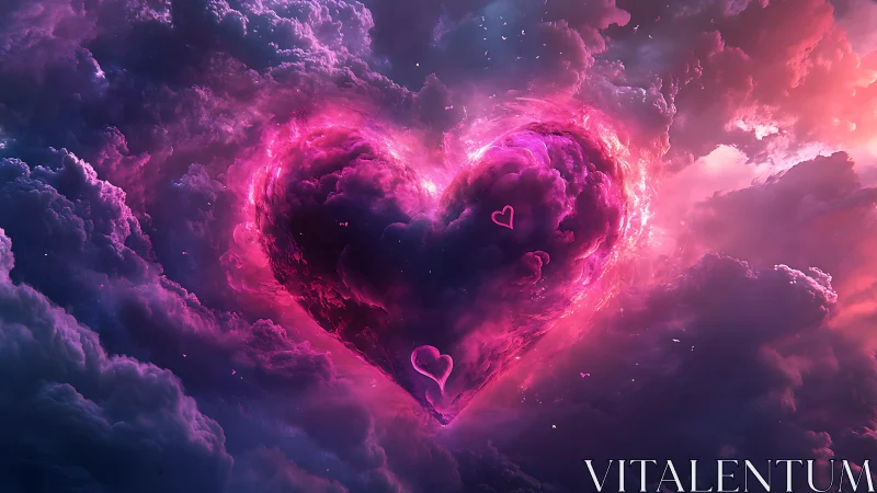 Neon Heart Emerges from Cosmic Storm Clouds