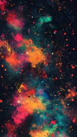 Colorful cosmic splatter drifting across a starry night sky.