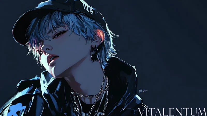 Side-lit portrait of streetwear youth in high-contrast digital shading