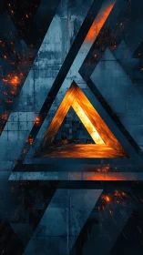 Geometric portal glows within layered metallic triangular frame
