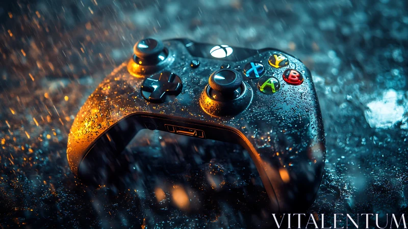 Gaming Controller in Stormy Fire and Water Drama.