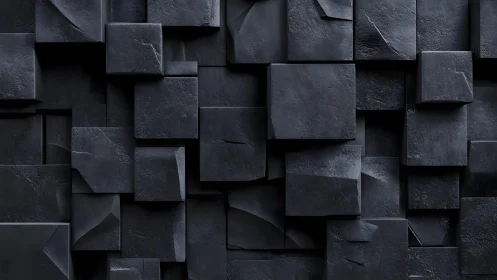 Modern abstract wall with textured 3D black geometric cubes.