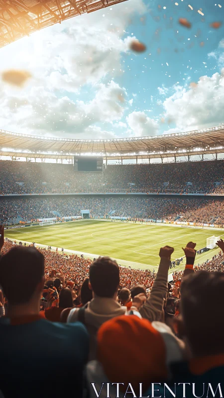 Crowded football stadium erupts under warm afternoon light