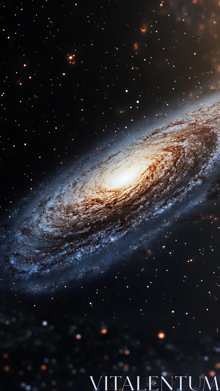 Spiral galaxy arcs through dense star field in deep space