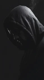 Shadowed hooded figure caught between mystery and quiet light.