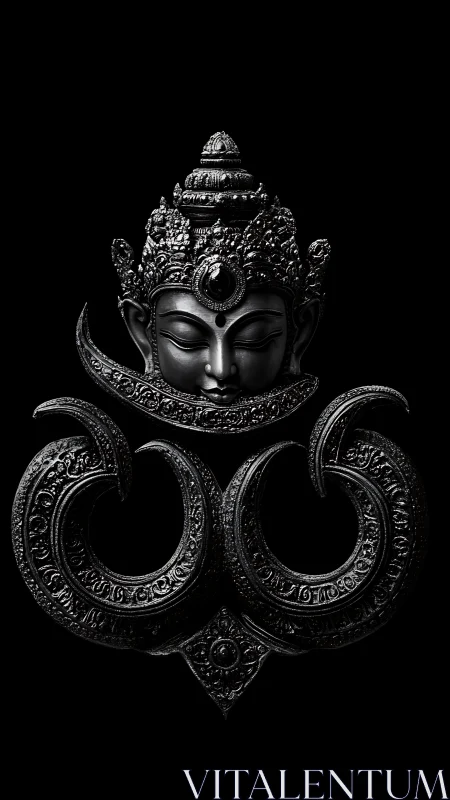 Ornate dark metal deity bust with stylized swirling base