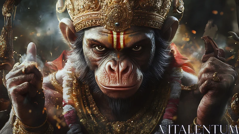 Divine monkey warrior in ornate golden ceremonial armor.