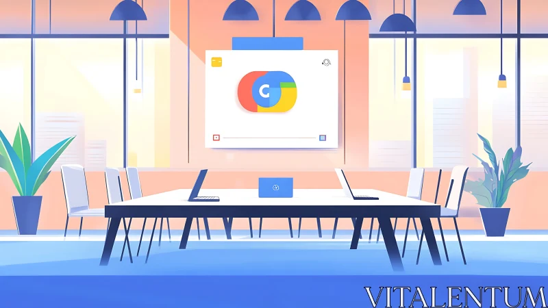 Modern Office Meeting Room With Google Logo Presentation