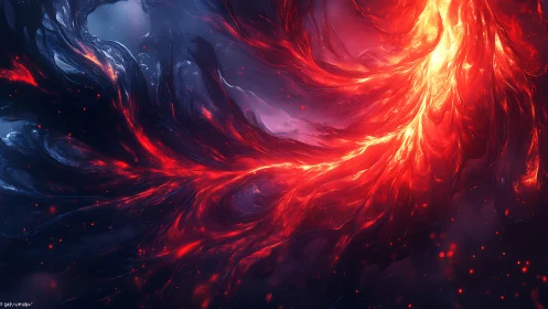 Fiery cosmic energy flow against dark swirling void.