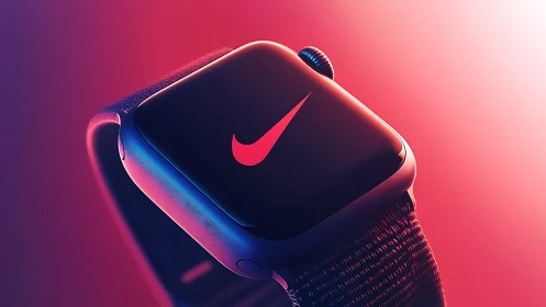 Neon gradient smartwatch render with bold logo emphasis.