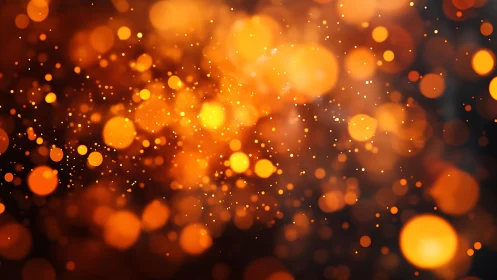 Abstract festive orange bokeh background with glowing light orbs.