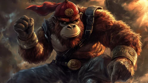 Powerful warrior ape steps forward with bold determination