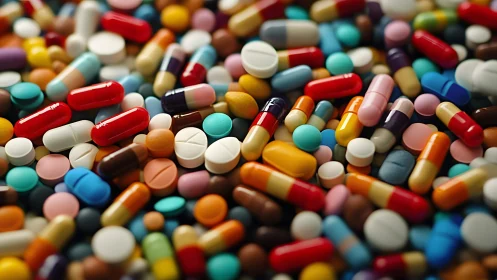 Color-slick capsules tumble in a chaotic pharmacy daydream