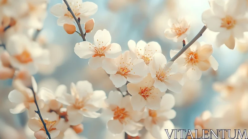 Cherry Blossom Branch Against Sky.