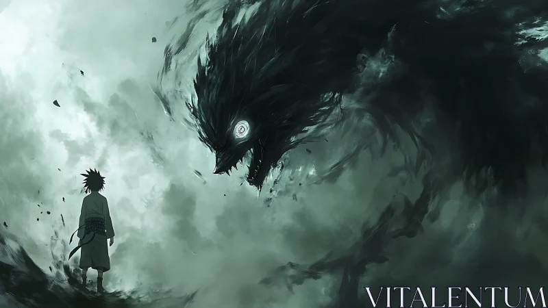 Storm-torn shadows coil as a lone fighter negotiates fear