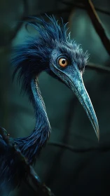 Moonlit sapphire heron bends time with its razor beak