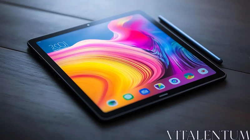 Vibrant Digital Tablet Display with Fluid Abstract Wallpaper.