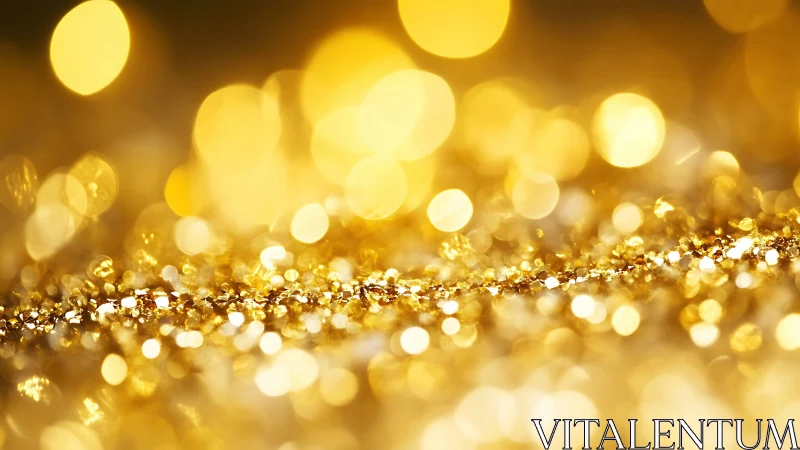 Defocused macro view shows aligned golden glitter bokeh