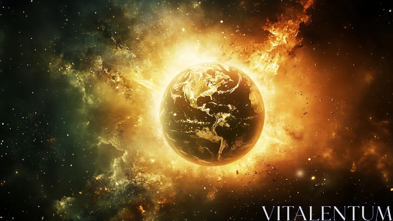 Solar inferno crowns Earth in blazing cosmic splendor.