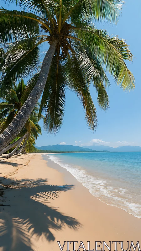 Tropical Beach Paradise with Palm Trees and Clear Turquoise Waters.