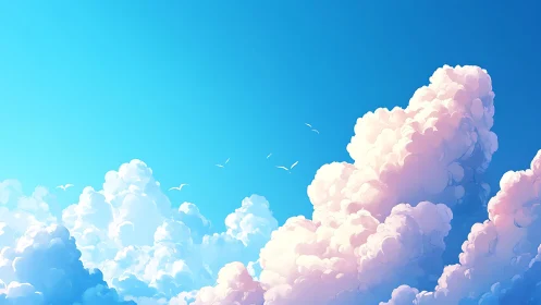 Billowing cumulus cloudscape rendered in luminous digital hues