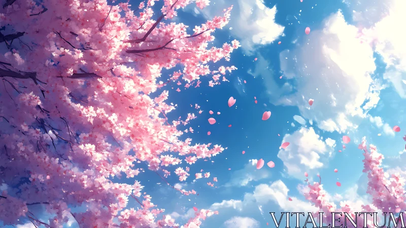 Blossom-kissed sky where drifting petals paint the wind.