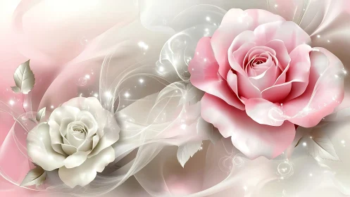 Pink and Cream Roses with Ethereal Light Effects.