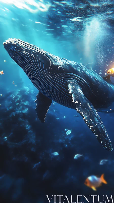 Gentle titan of turquoise depths gliding through sunrays.