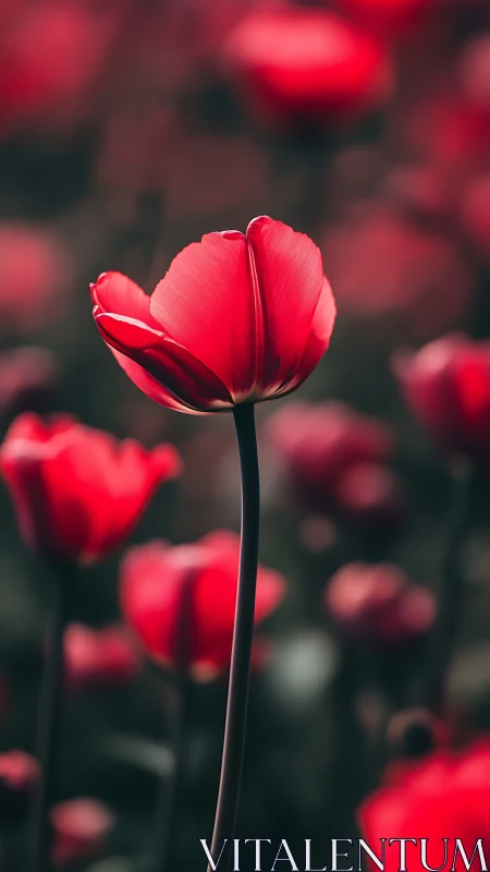 Red tulip photographed with shallow depth of field focus