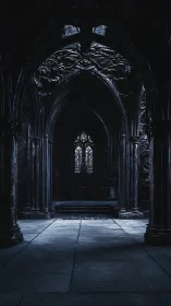 Gothic midnight nave where stained glass hoards the light.