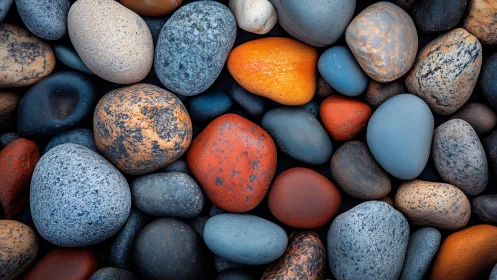 Smooth Multicolored River Stones in Close-Up Natural Photography.