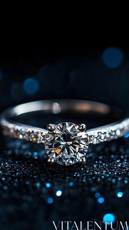 Macro study of round brilliant diamond solitaire ring illumination.