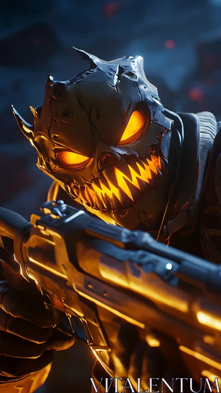 Flaming demon soldier with rifle in molten battle glow.