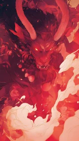 Infernal horned demon rendered in swirling crimson vectors