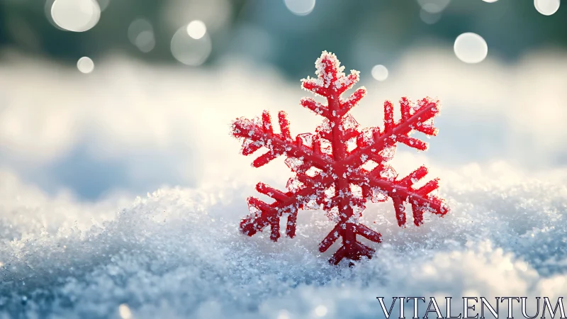 Crimson snowflake jewel glowing in a frost-bright winter dream.