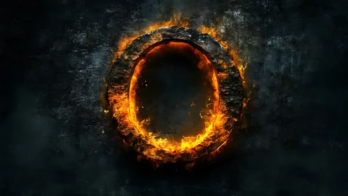 Burning Portal: Incandescent Ring on Dark Stone Surface.