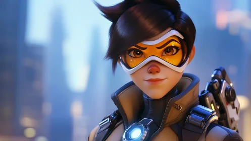 Stylized cyber-hero portrait rendered in high-detail 3D lighting