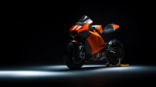 Midnight-bred orange superbike poised like a coiled thunderbolt.