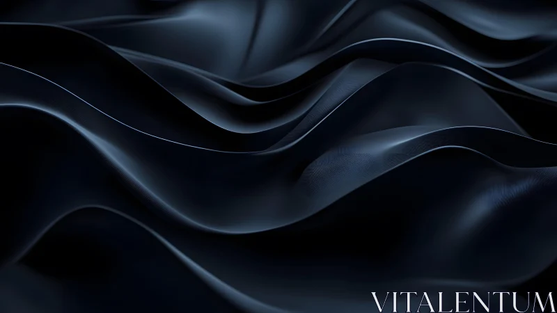 Abstract dark waves in silky black fabric, modern digital art.