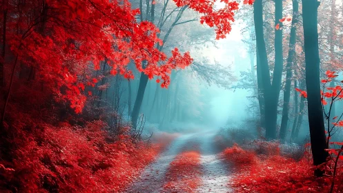 Crimson Forest Paths Ablaze With Autumn Wonder.