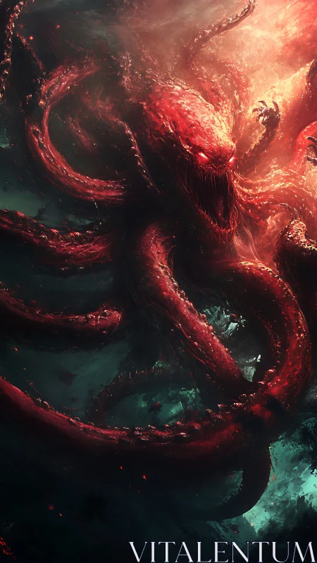 Tentacled marine entity occupies turbulent illuminated water